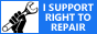 a button. "i support right to repair", icon of a hand holding a wrench on the left side