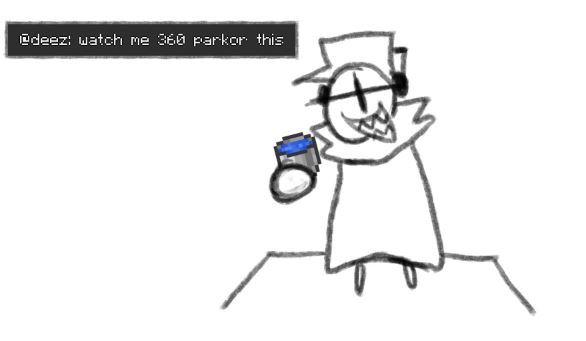 panel 2 of comic. deimos holds a water bucket, and says "watch me 360 parkour this"