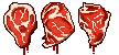 pixel art of three slices of raw red meat