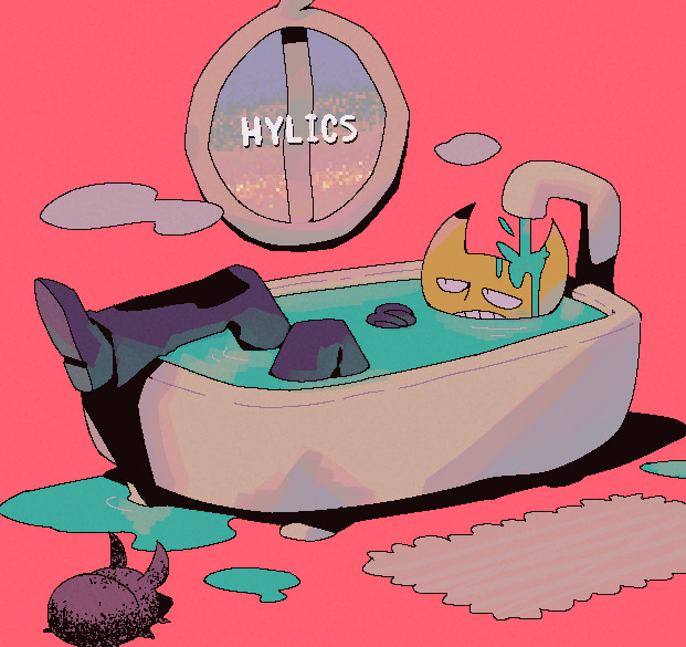 digital art of wayne from hylics, lying in a bathtub, fully clothed