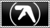 a stamp. white aphex twin logo on black background