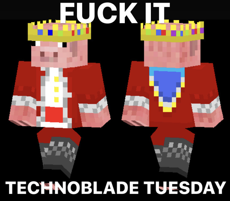 image of technoblades minecraft skin. "fuck it. technoblade tuesday"